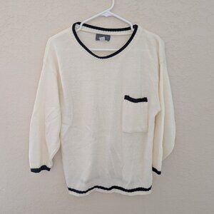 Vintage Alison J White Sweater Black Trim Pocket Made in USA